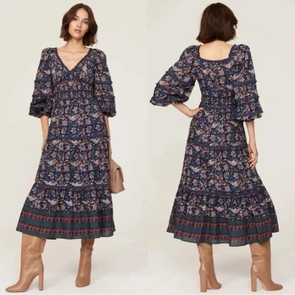 Sea New York Noah Smocked Midi Dress In Navy 31760